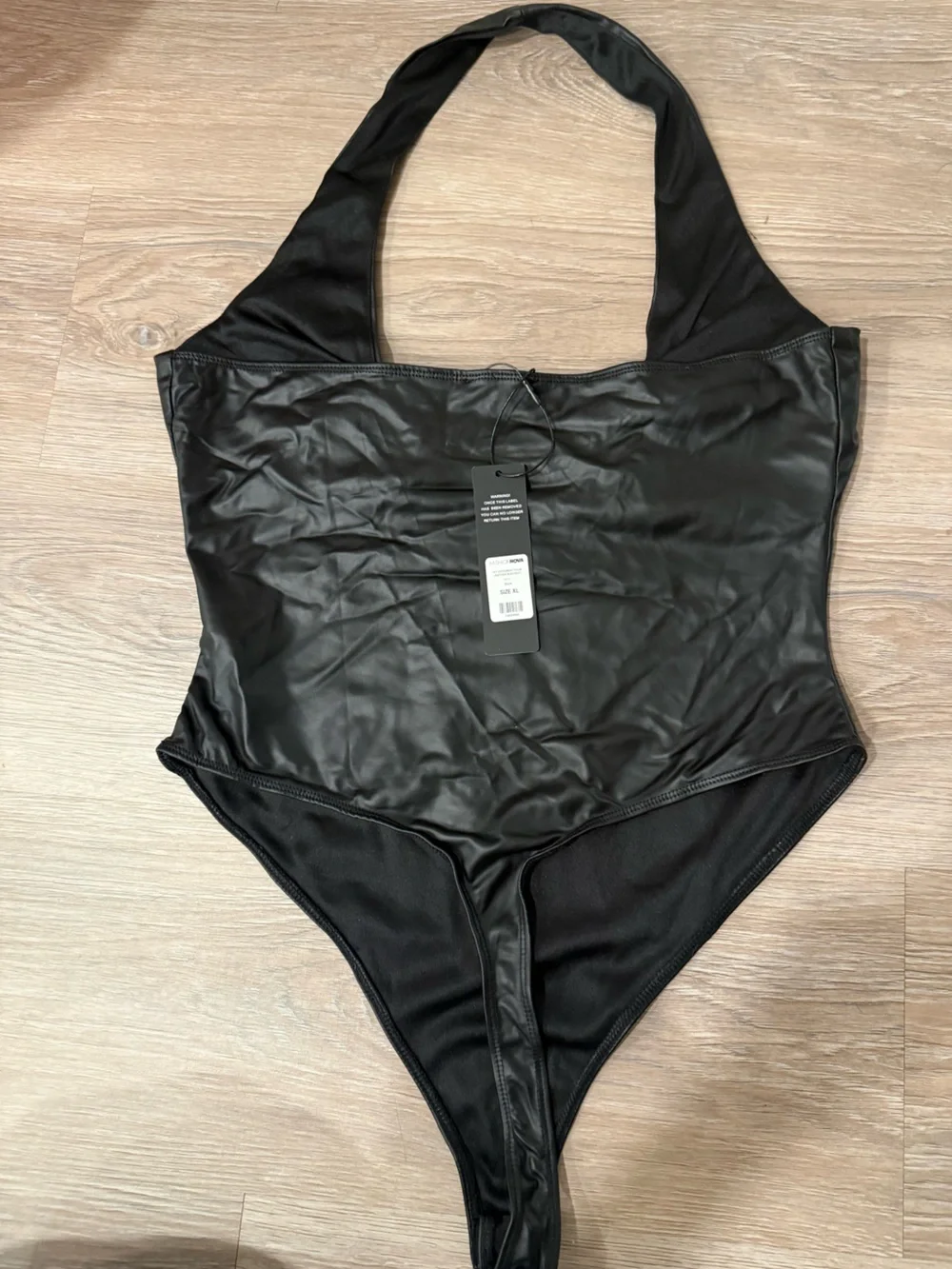 Fashion Nova Black Faux Leather Bodysuit